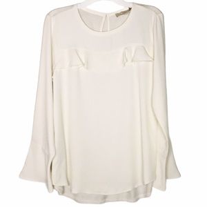 LOFT Petite Off White Ruffle Blouse XXSP